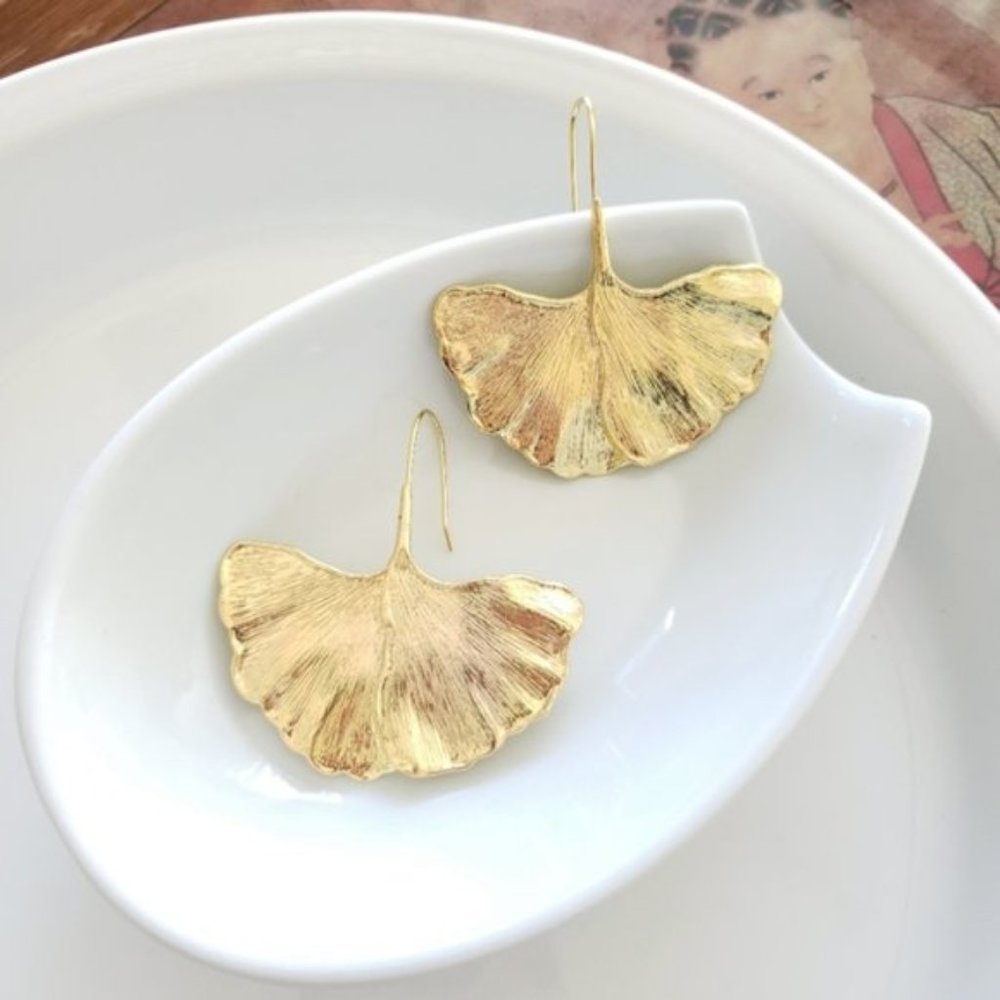 New! Anthro Ginkgo Leaf Earrings - Picture 3 of 8